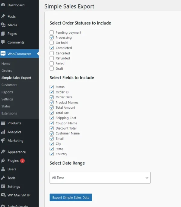 Simple Sales Export